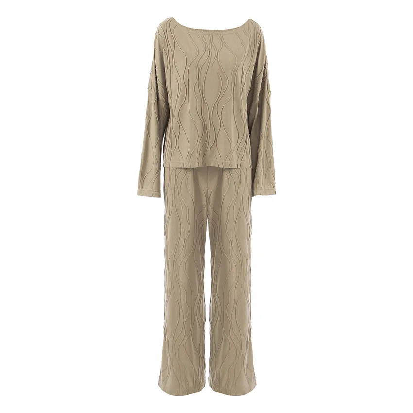 Damespyjamasets Nieuwe losse casual gestreepte gebreide pyjama Lange mouwen Lange broek Loungewear-kleding voor dames