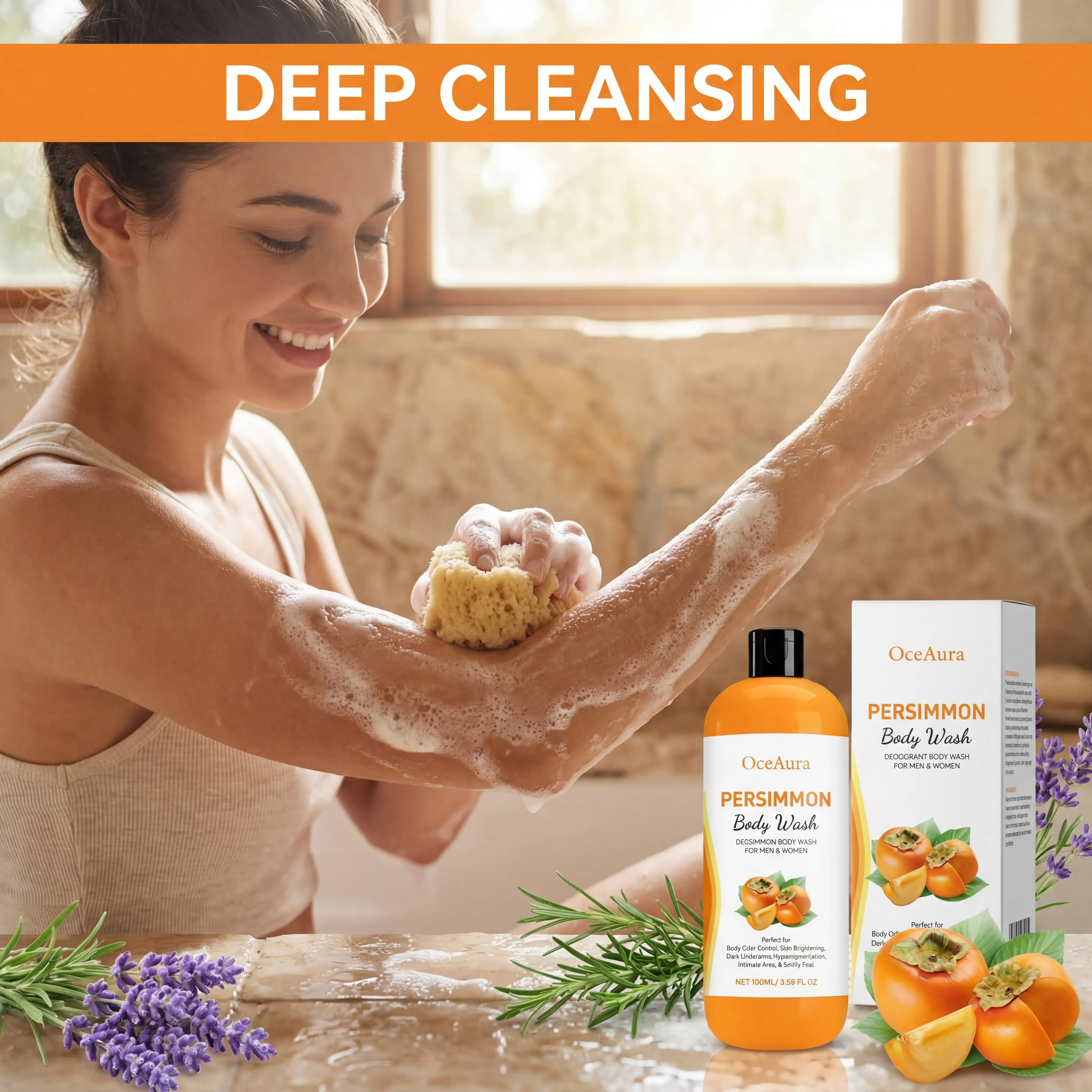 100ml Persimmon Body Wash Rosemary Lavender Dry Skin Remedy Moisturizing Without Greasiness Unisex Refreshing Texture Shower Gel