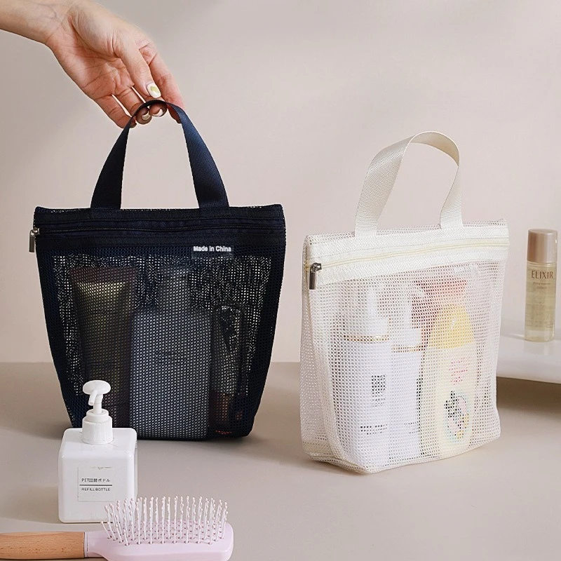

Makeup Toiletry Storage Bags Mesh Handbags Portable Travel Washing Body Shower Tools Organizer Hanging Cosmetic Organizer Pouch