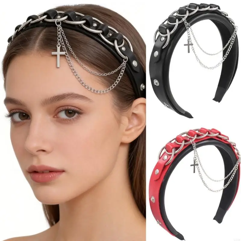 Crosses Chain Headband Gothic Punk Hair Accessory with Pendant Detail Halloween Y166