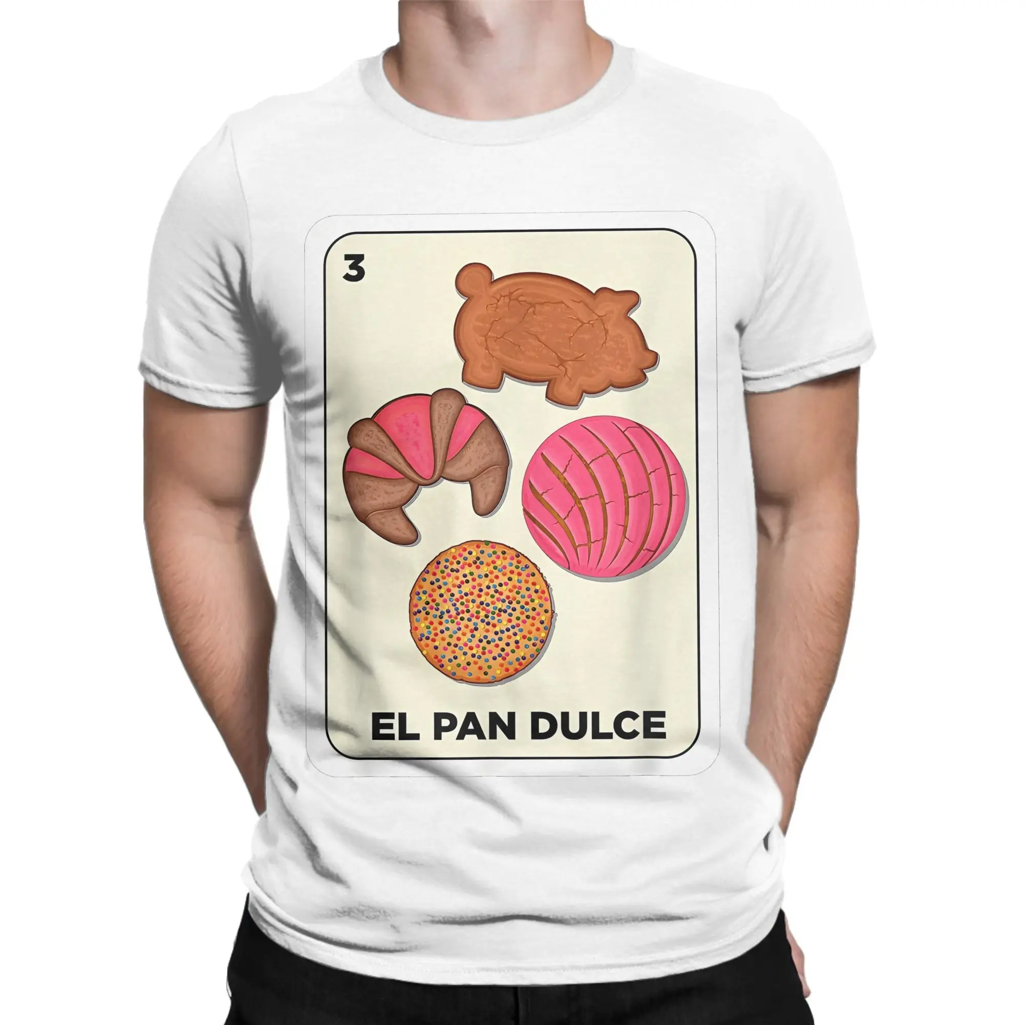 Pan Dulce Conchas Mexican Spanish Bingo Card T-Shirt Men  Vintage 100% Cotton Tees O Neck Short Sleeve T Shirt Summer Clothing