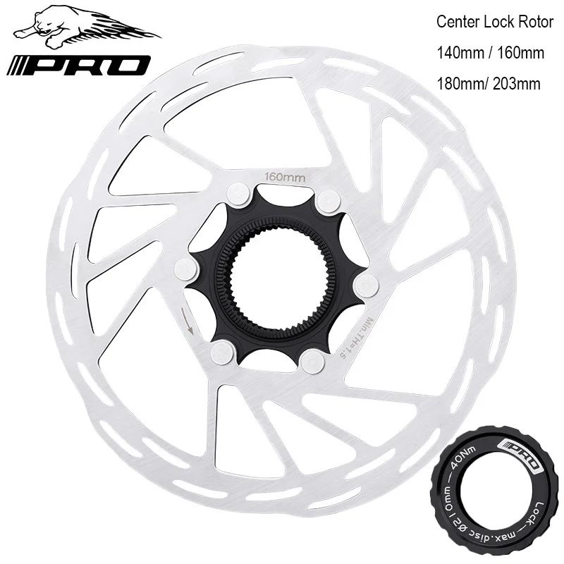 IIIPRO Bicycle Center Lock Disc Brake Rotor 140mm/160mm/180mm/203mm Road Bike Disc Brake Rotor With Lock Ring bike brake pads