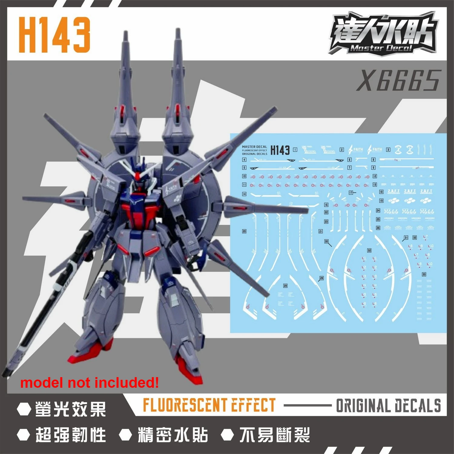 Autocollants aquatiques fluorescents Master Decal H143, adaptés au modèle HG 1/144 ZGMF-X666S Legend Destiny, assemblage de modèles de loisirs de haute précision, bricolage