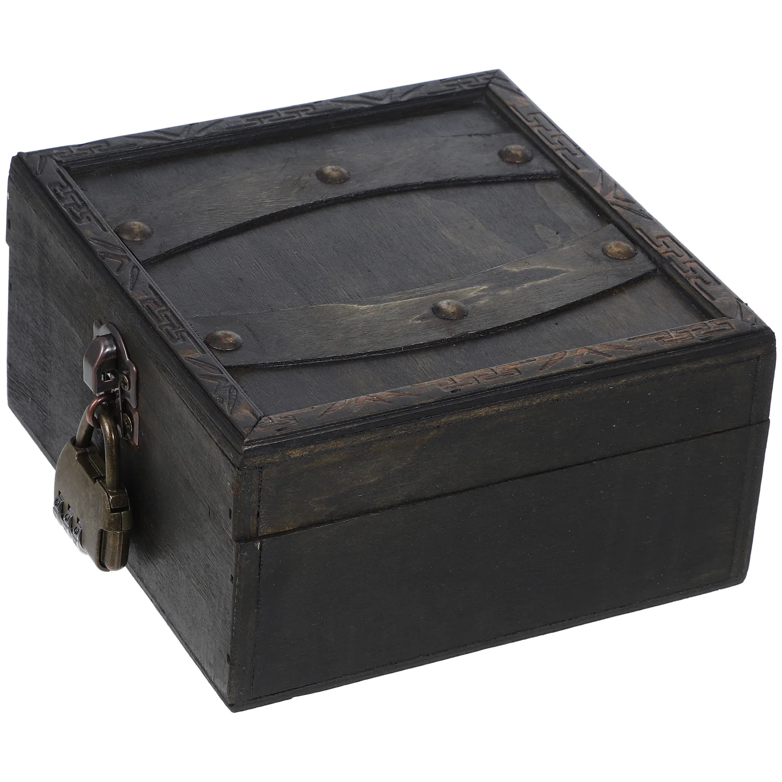 

Wooden Treasure Chest Box Vintage Design Jewelry Organizer Documents Keepsakes Small Decorative Storage Solution