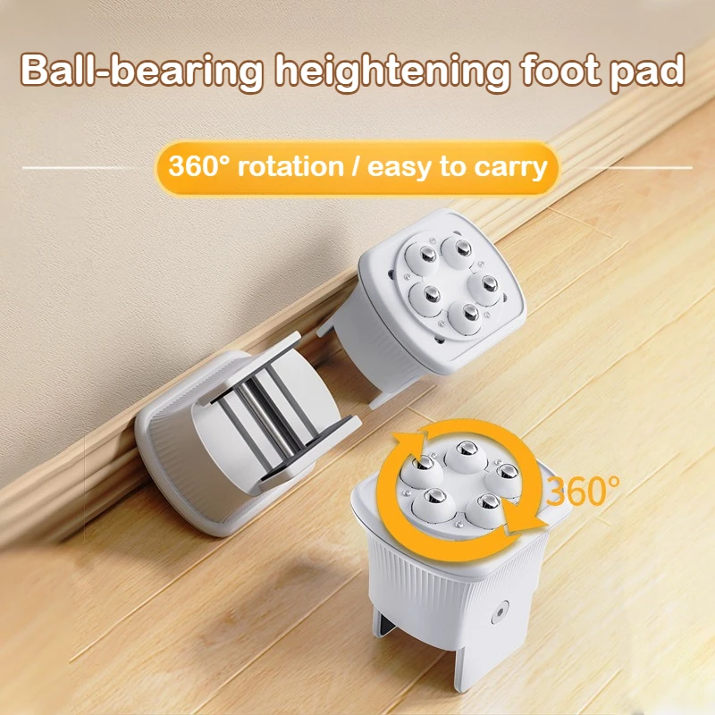 Roller-type 360° rotating furniture heightening foot pads with balls for movement, heightening pads, and splint fastening