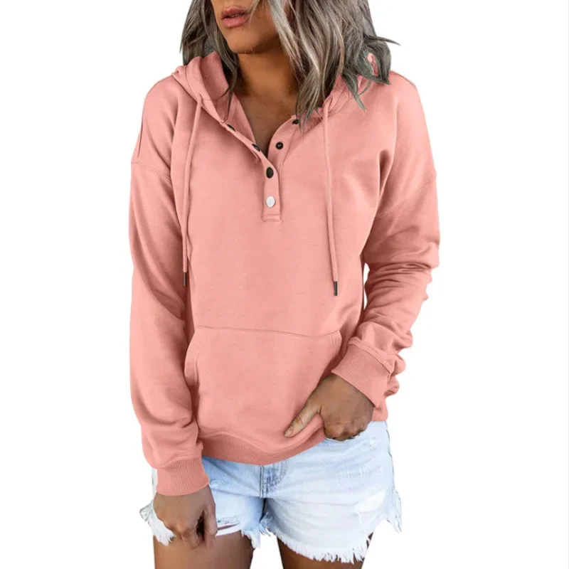 European and N Women\'s Long-sleeved Loose Casual Hooded Drawstring Pocket Hoodie