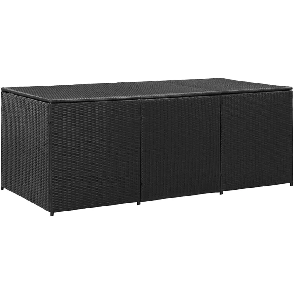 patio storage box - large poly rattan outdoor storage with water-resistant liner - black (70.8