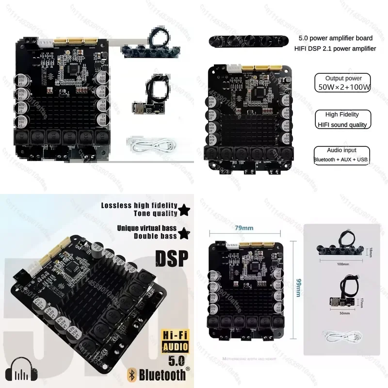 Compatible With DSP 2.1 Bluetooth 5.0 Stereo Power Amplifier Module 50Wx2+100W Subwoofer Audio Board Heavy Bass 5 Knobs 200W