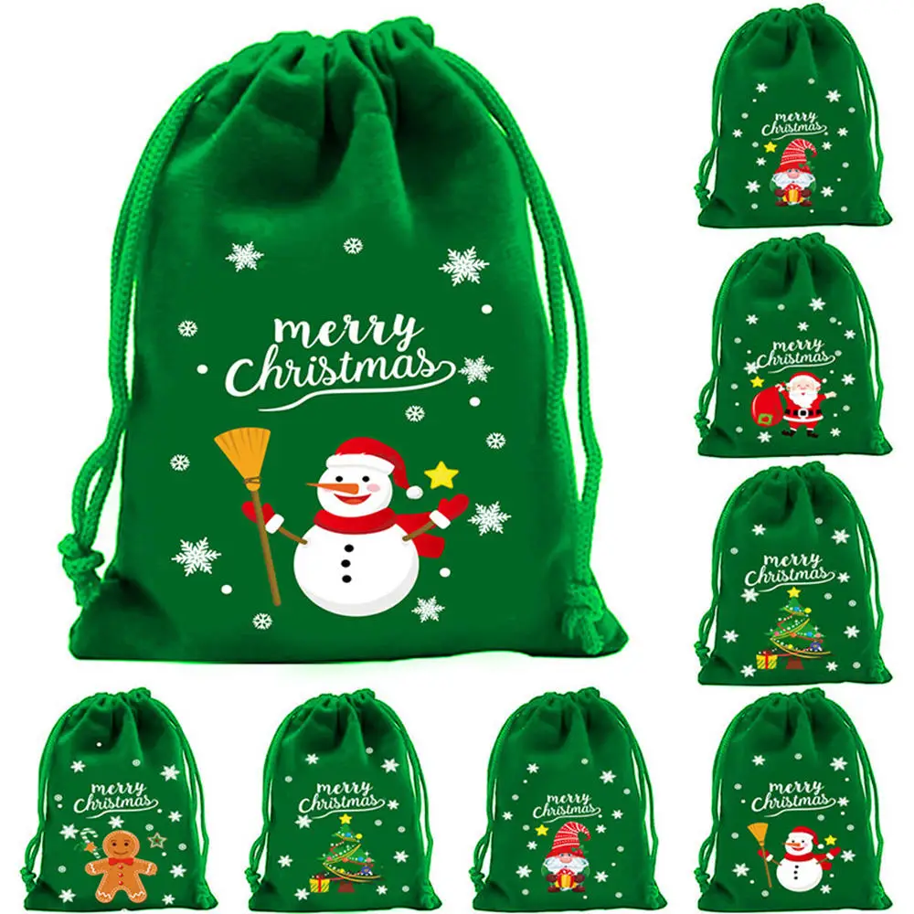 1Pcs Christmas Velvet Bags Xmas Decoration Small Candy Gift Bag Drawstring Pouch Party Favor Boutique Jewelry Packaging Bags