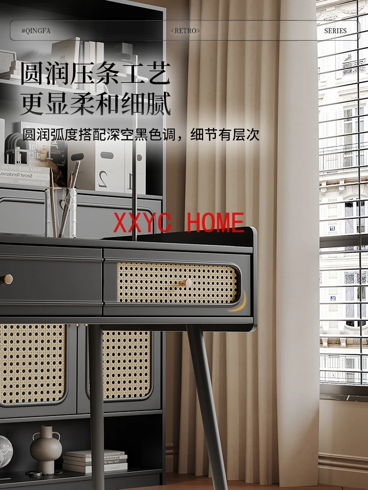 Vintage rattan home study living room small apartment high-end designer computer office desk