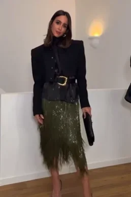 الرجعية الأخضر الترتر ميدي تنورة سيدة أنيقة عالية الخصر Bodycon طويل لامعة مطرزة أسفل النساء عيد الميلاد مساء نادي التنانير #5