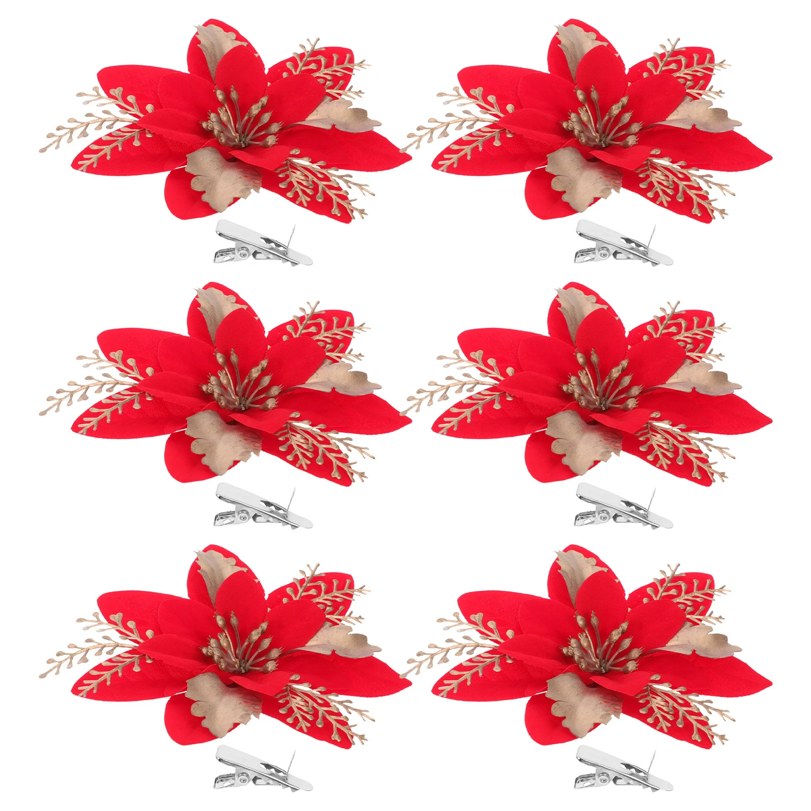 

6Pcs Christmas Flower Decorations Lifelike Poinsettia Picks Reusable Glitter Red Blooms for Tree Wreath Garland Xmas Party