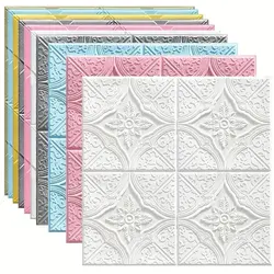 1-10 pieces 35 * 35cm 3D self-adhesive wall stickers three-dimensional ceiling roof kitchen decoration foam wallpaper