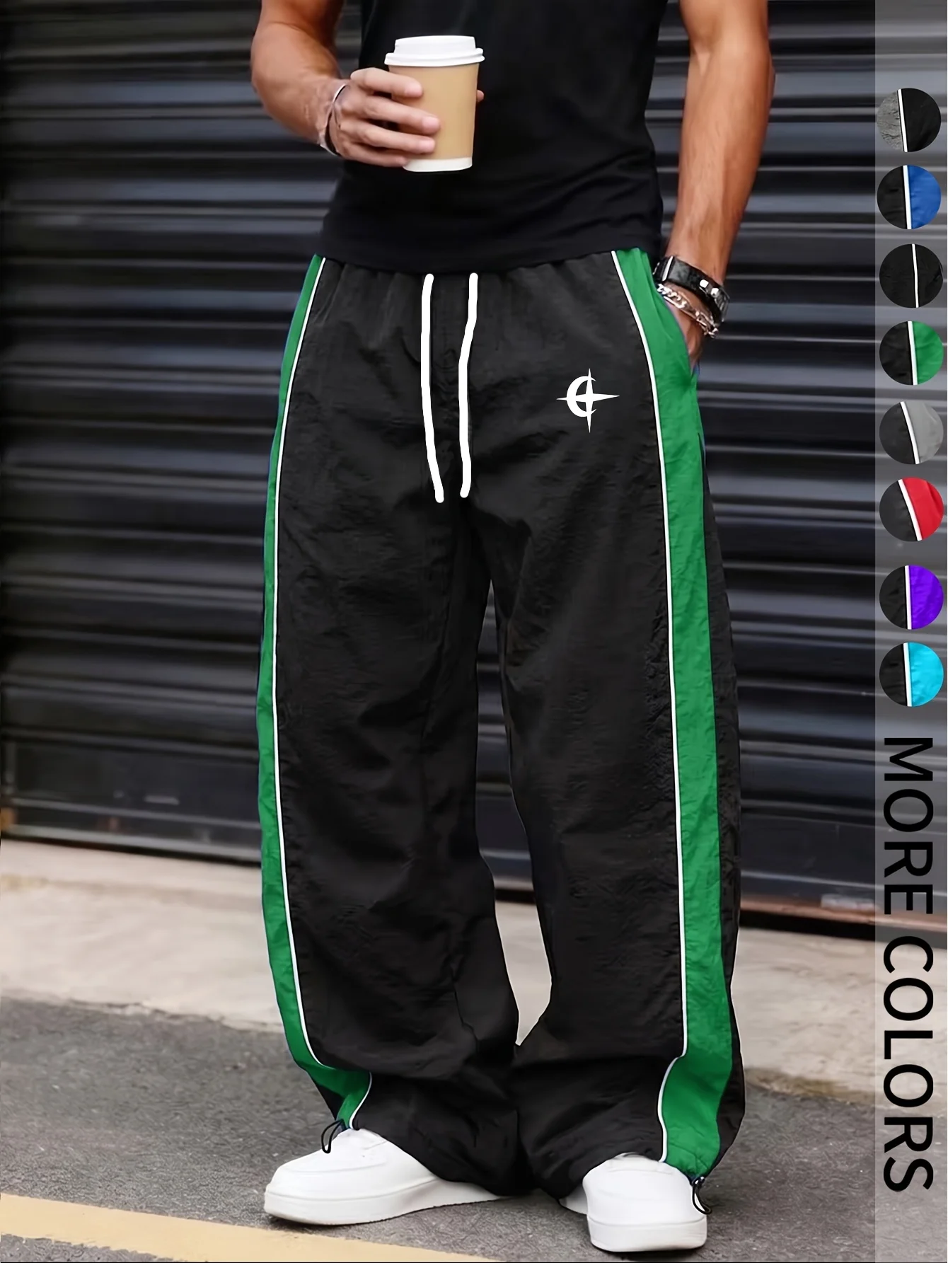 2026 Hip-Hop Loose Straight Pants mit Minimalistischem Kreuz-Stern-Grafik-Design, Kordelzugbund, Mehrfarbig, Schnelltrocknend, Streetwear Jogginghosen für Kinder – Detail 8