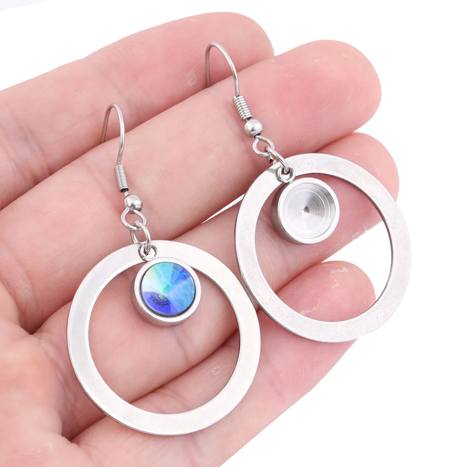 6pcs Stainless Steel Earring Base Setting Blanks For 8mm Point Back Stones Diy Earrings Hooks Findings With Hoop Charm