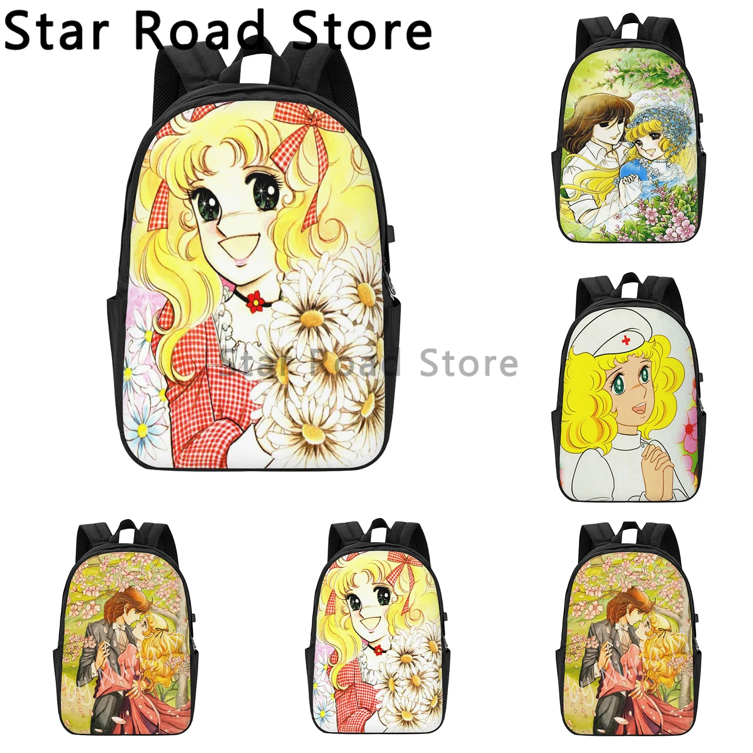 

Candy Candy Travel Backpack Men Women School Computer Bookbag Cartoon Anime Manga College Student Daypack Bags