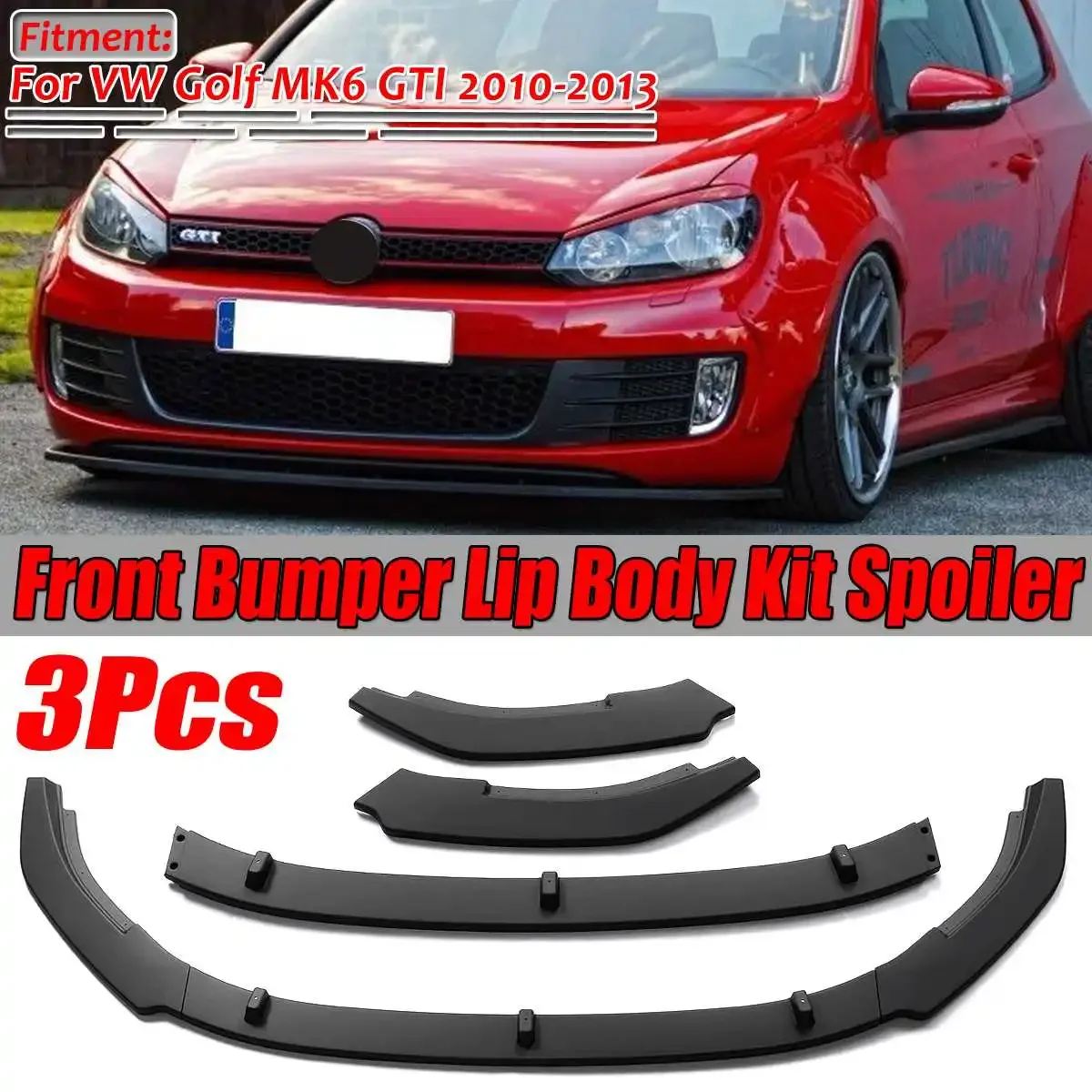 

3x Car Front Bumper Spoiler Diffuser Lip Guard For VW For Volkswagen Golf 6 MK6 GTI GTD 2010-2013 Front Bumper Lip Splitter