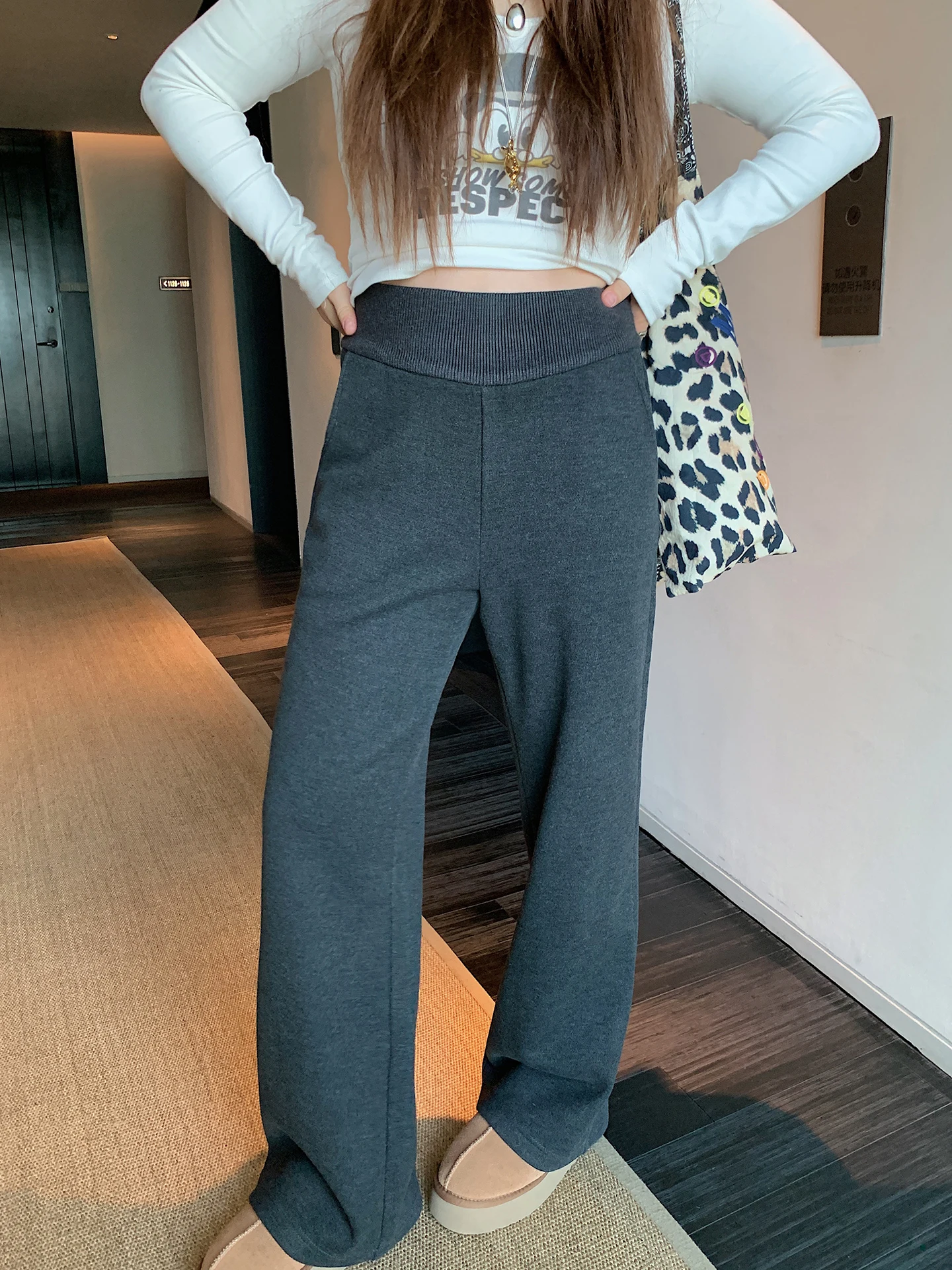 

Зимние женские брюки Gold Da Zhi Fce с подкладкой, расклешенные, повседневные, утепленные, драпированные, больших размеров, с высокой талией