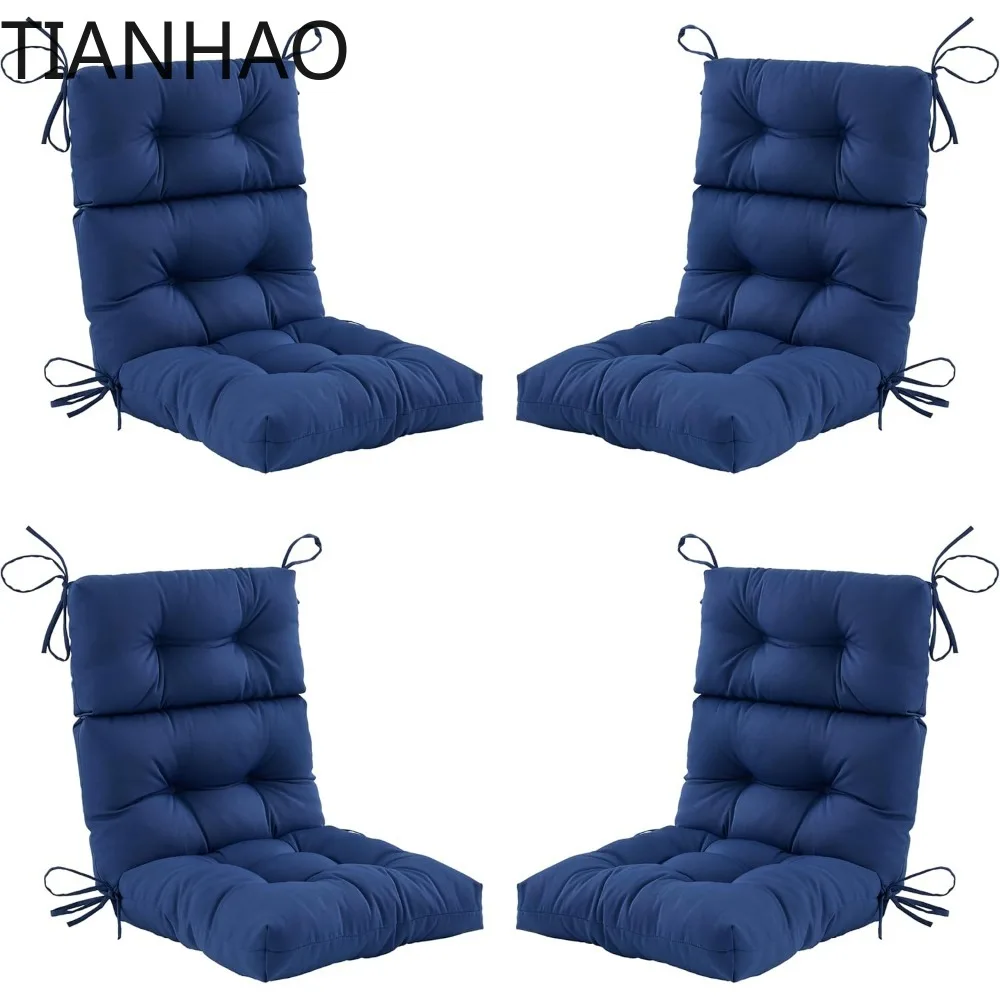 Outdoor High Back Chair Cushions Set of 4,Waterproof All-Weather Tufted Seat Back Patio Furniture Cushions with Ties for Lawn