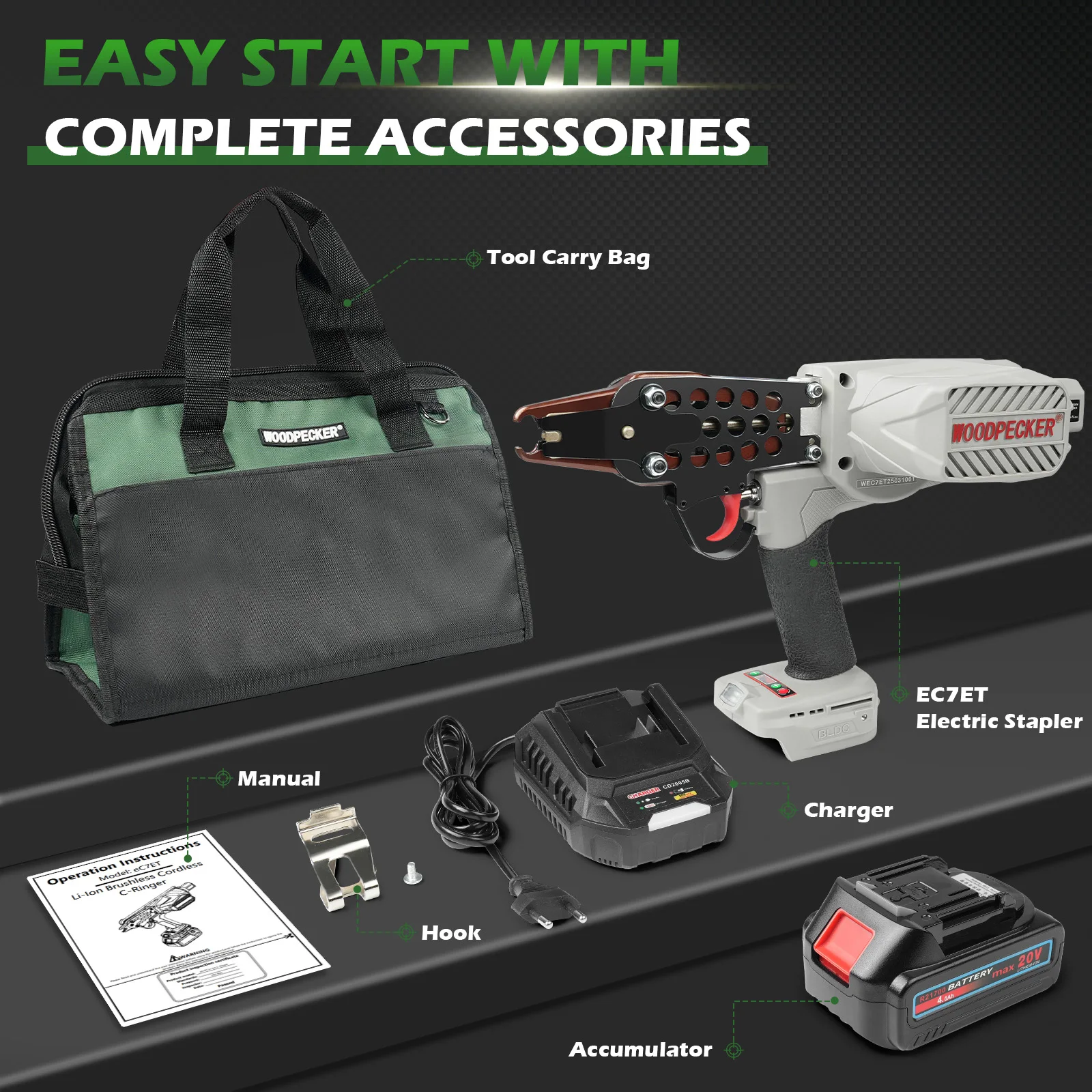 

woodpecker Battery Charging Cordless C Ring Nailer, Pig Ring Pliers, Poultry Cage, Wire Binding, eC7ET , Electric Nail Gun C