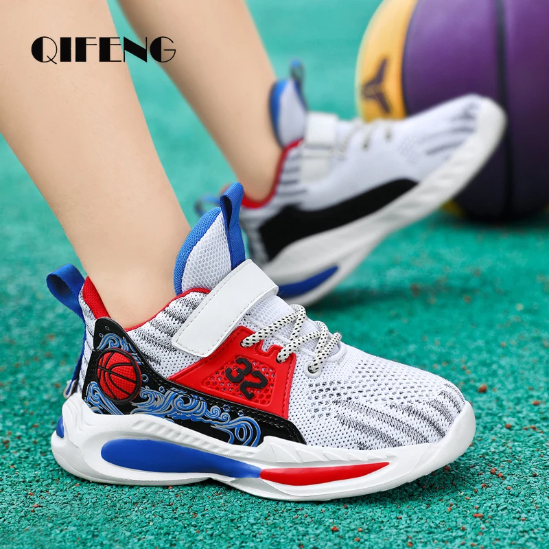 

2025 Children Light Mesh Sport Shoes Casual Basketball Shoes Boys Summer Teenager Student Kid Basket Sneakers Black Autumn Tenis