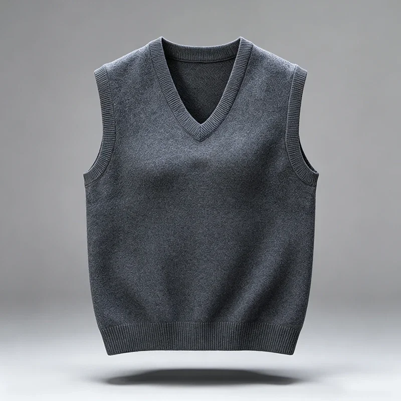 Men V Neck Knitted Vest Solid Color Sleeveless Pullover Slim Fit Soft Warm Knit Waistcoat Basic Casual Daily Mens Sweater Vest view 5