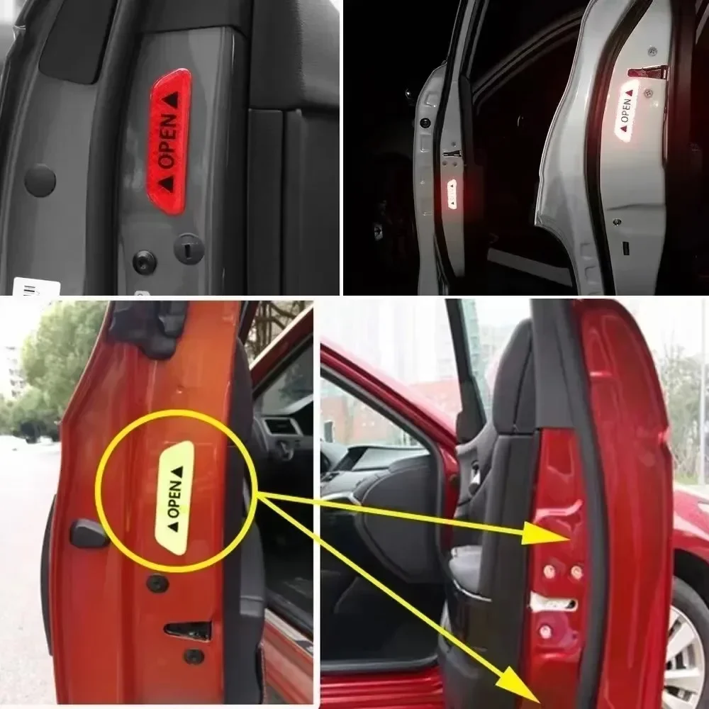 

4 шт. светоотражающая наклейка на дверь автомобиля, предупреждение о открытии, отражающая лента, наклейка, автомобильные аксессуары, наружная внутренняя наклейка на отражатель