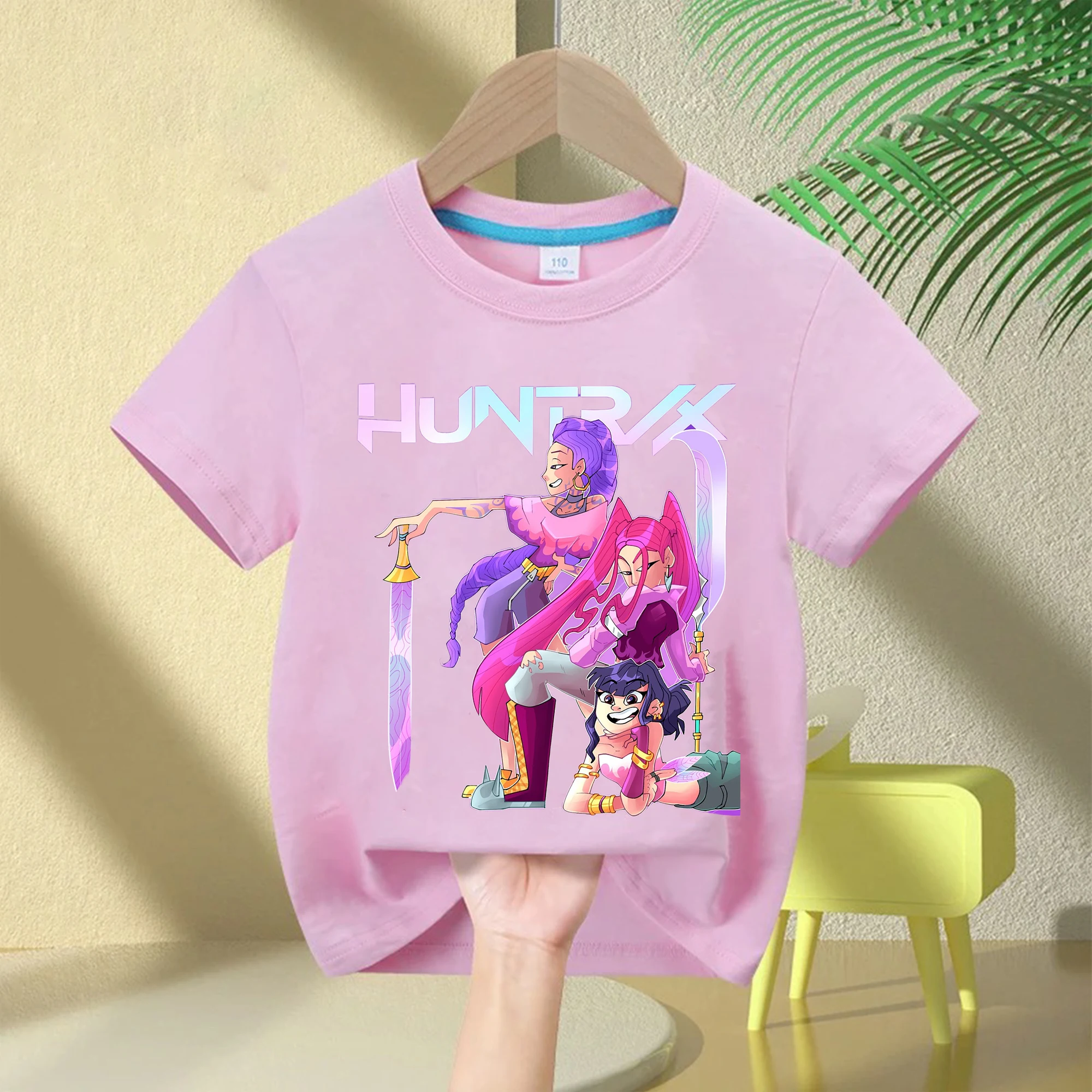 

Хлопковая футболка с круглым вырезом для девочек 2025 KPop Devil Hunter Movie Cartoon Rumi с принтом, модные повседневные топы, повседневная одежда для мальчиков и девочек