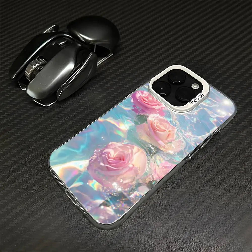 Pink Rose In Water Handyhülle für iPhone 16,15,14,13,12,11, Mini, Pro, MAX, weiß, matt, stoßfest