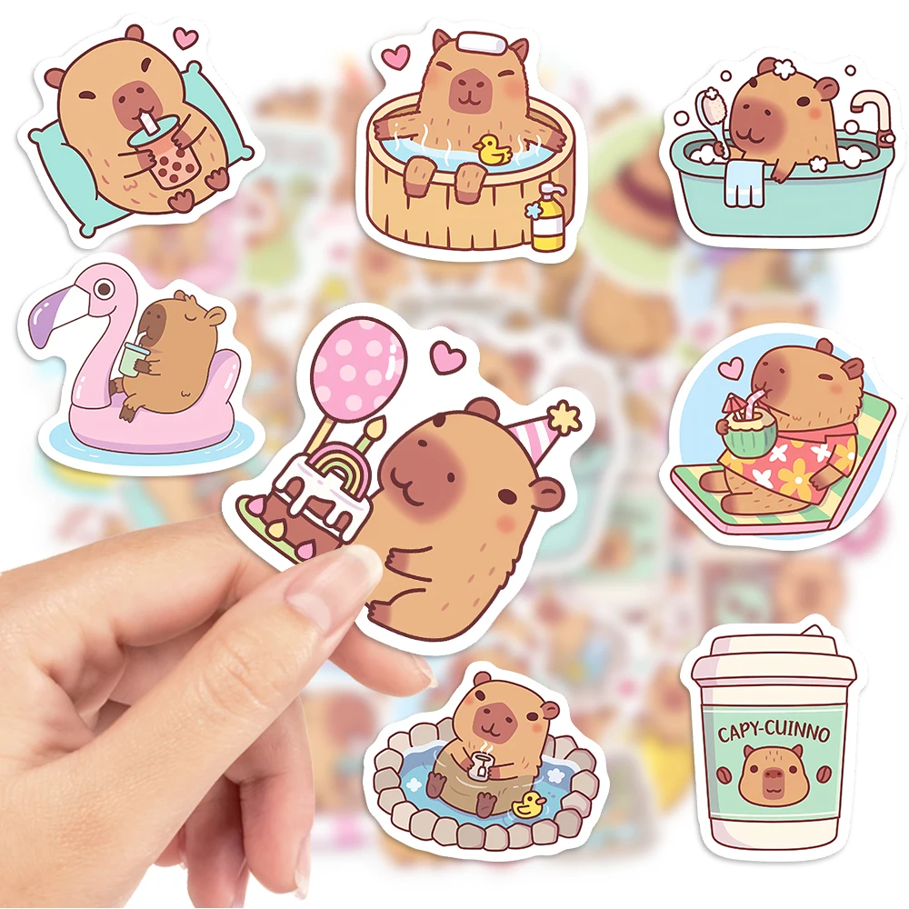 Cute Cartoon Capybara Sticker Fun Pet Animal DIY Kids Toys Gift Waterproof Decal for Laptop Phone Scrapbook Bottle Decoration
