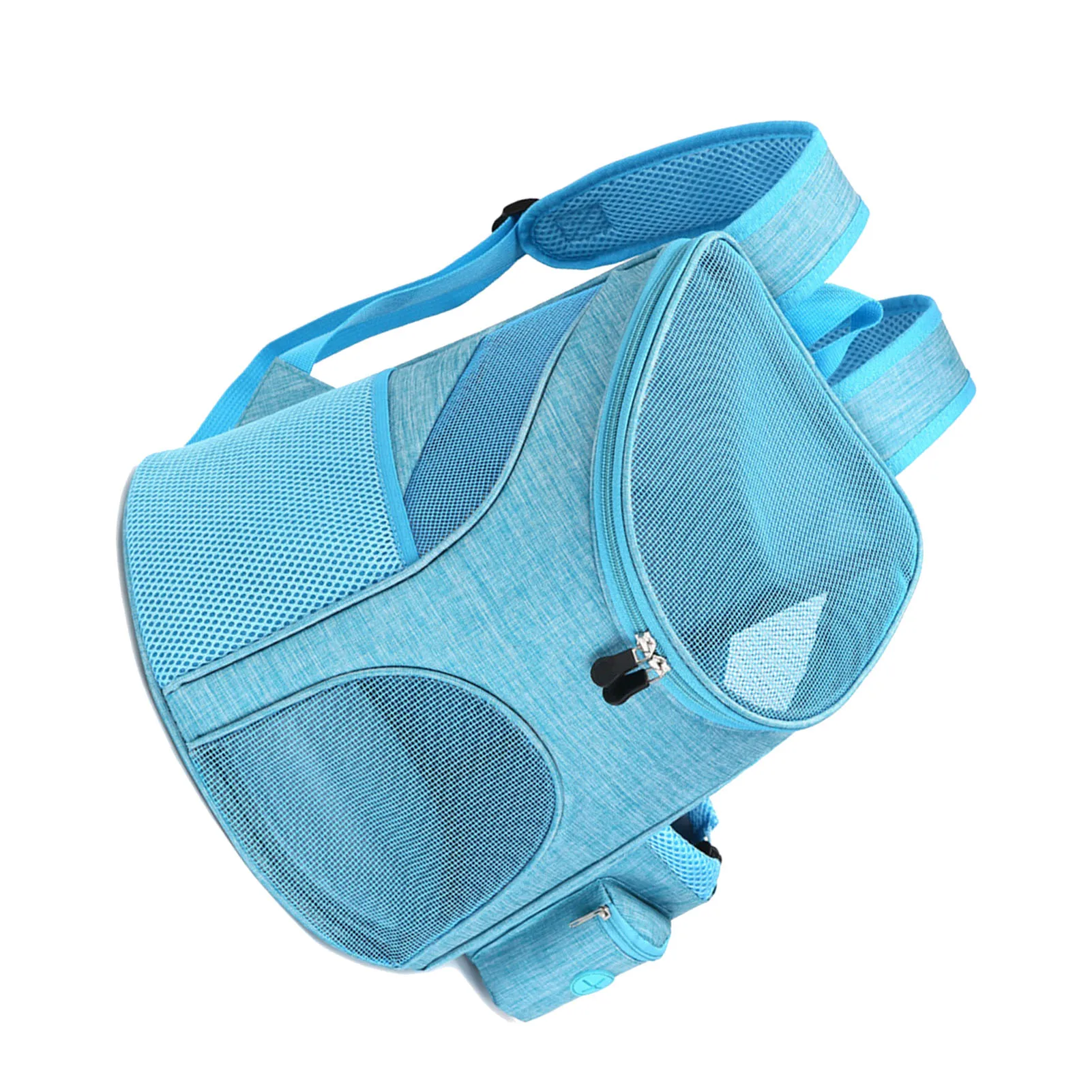 Light Blue S Size Dog Carrier Backpack Nylon Polyester Breathable Mesh Foldable Portable with Snack Pocket for Small Pets