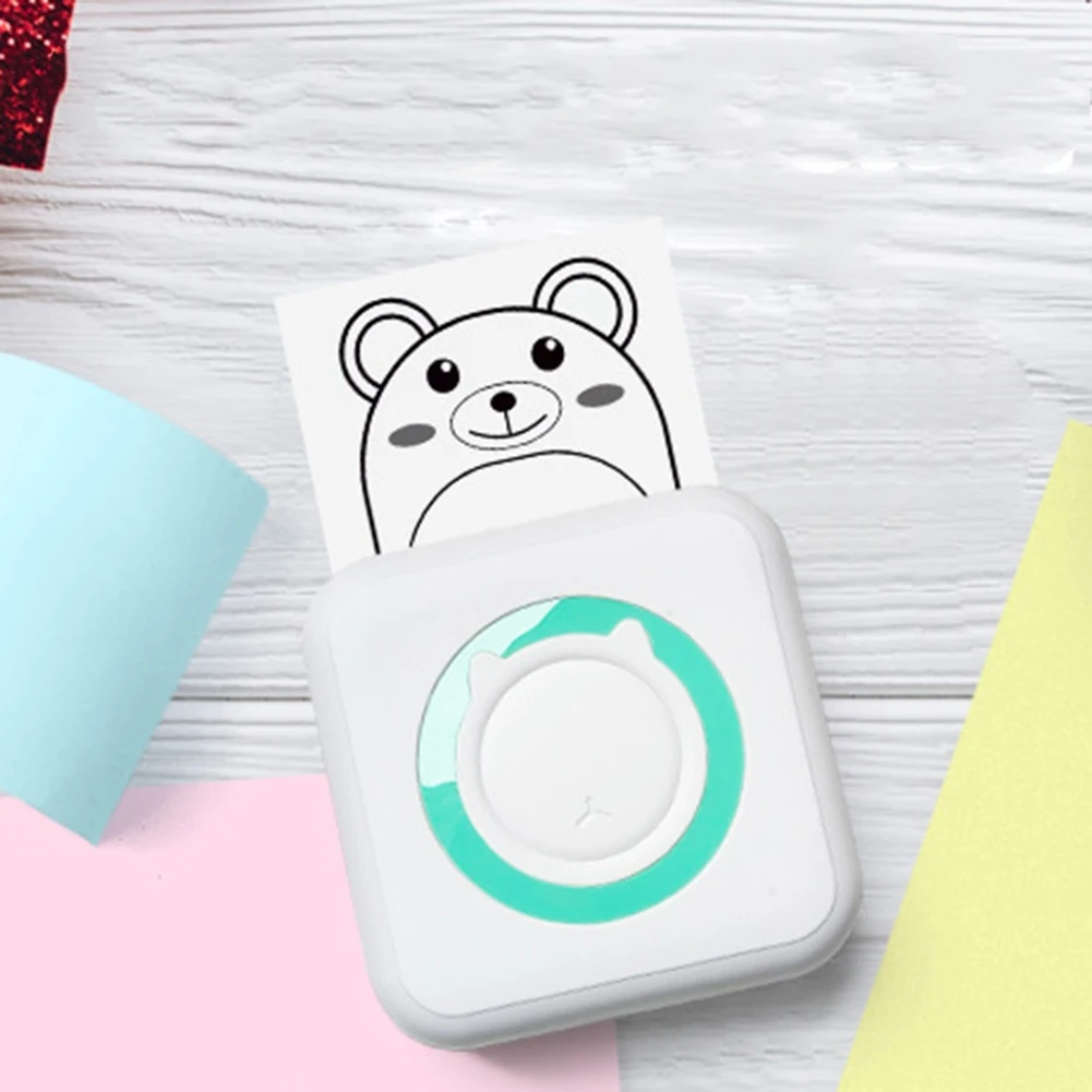 AS62 Mini Thermal Printer Portable Wireless Bluetooth Inkless Printer for Photos Receipts Notes Memo Labels Green