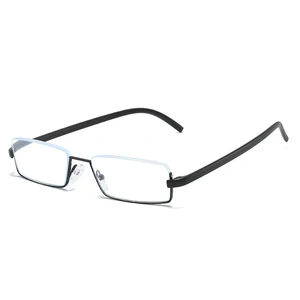 Blue Anti-Light Metallic Reading Glasses, Half Frame, Glasses with Recipe, Men's Glasses with Case, + 1.0, 1.5, 2.0, 2.5, 3.0, 3.5, 4.0 6 Main Sales Grade Glass - №3