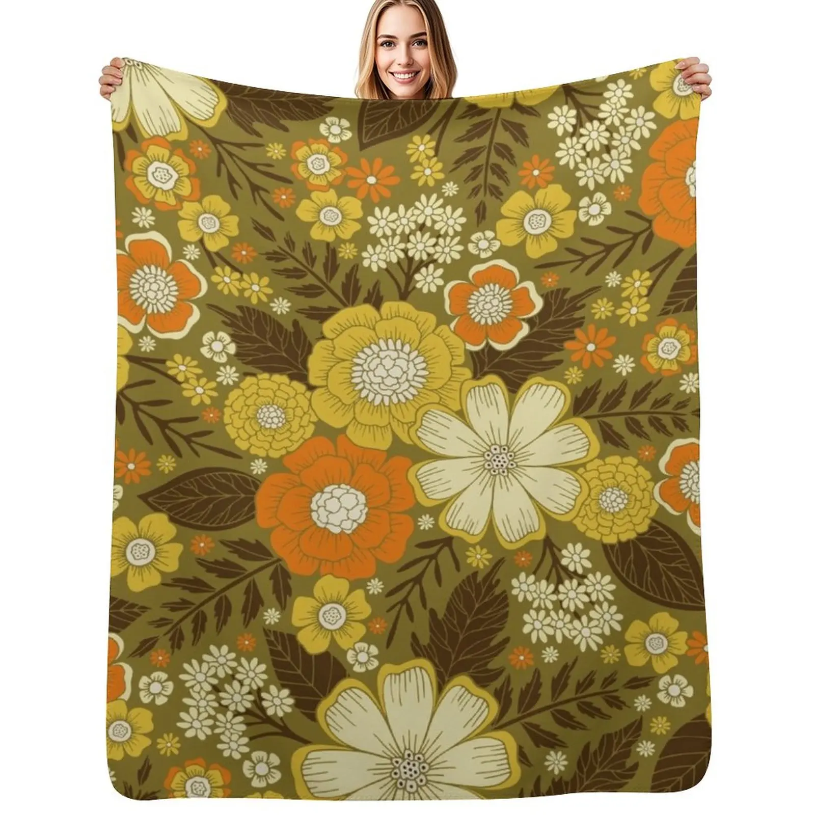 1970s Retro/Vintage Floral Pattern Throw Blanket Sofa Soft Big christmas decoration Bed linens funny gift Decoratives Blankets