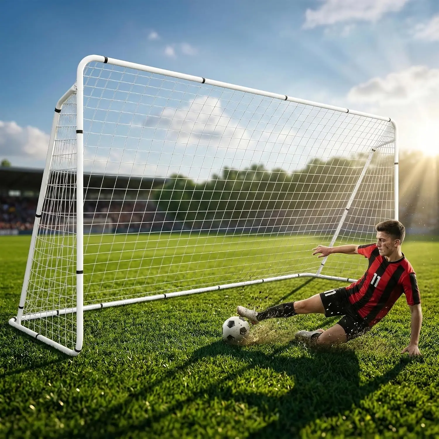 

12x6ft Soccer Goal Portable Football Net with Frame Backyard Training Outdoor Practice for Kids Adults Easy Setup