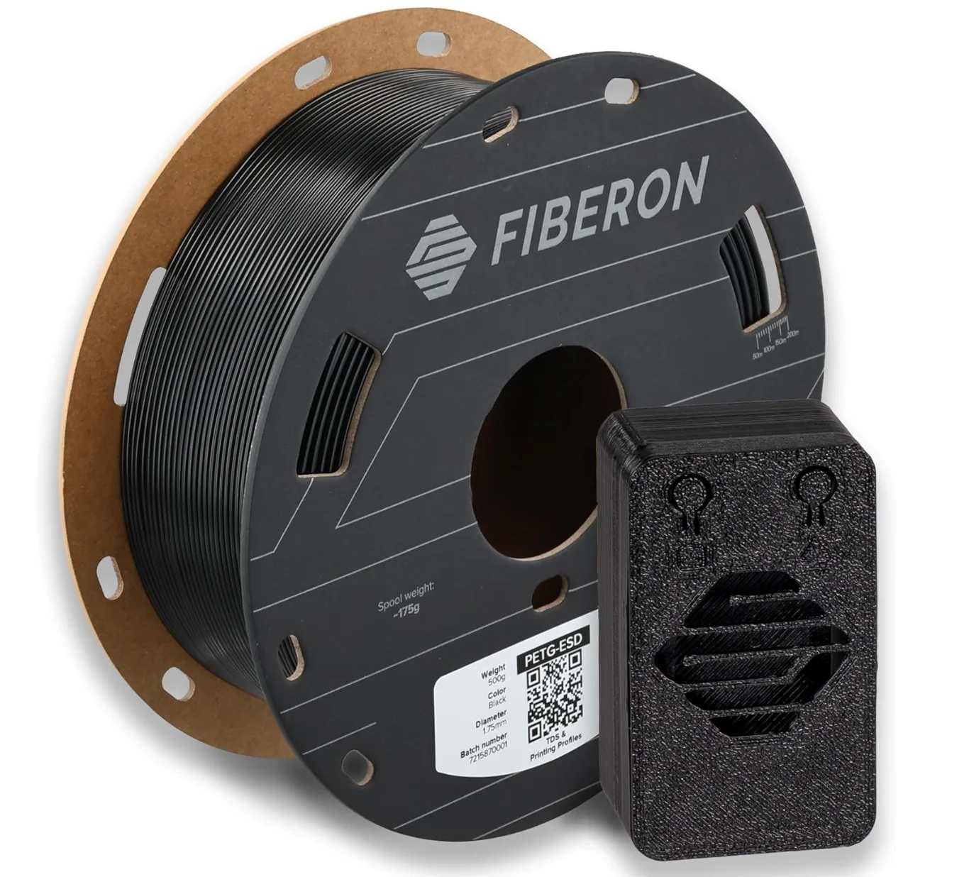 

Филамент Polymaker Fiberon PETG-ESD 1.75 мм, черный, 0.5 кг, прочный PETG для 3D-принтеров, для электронной промышленности