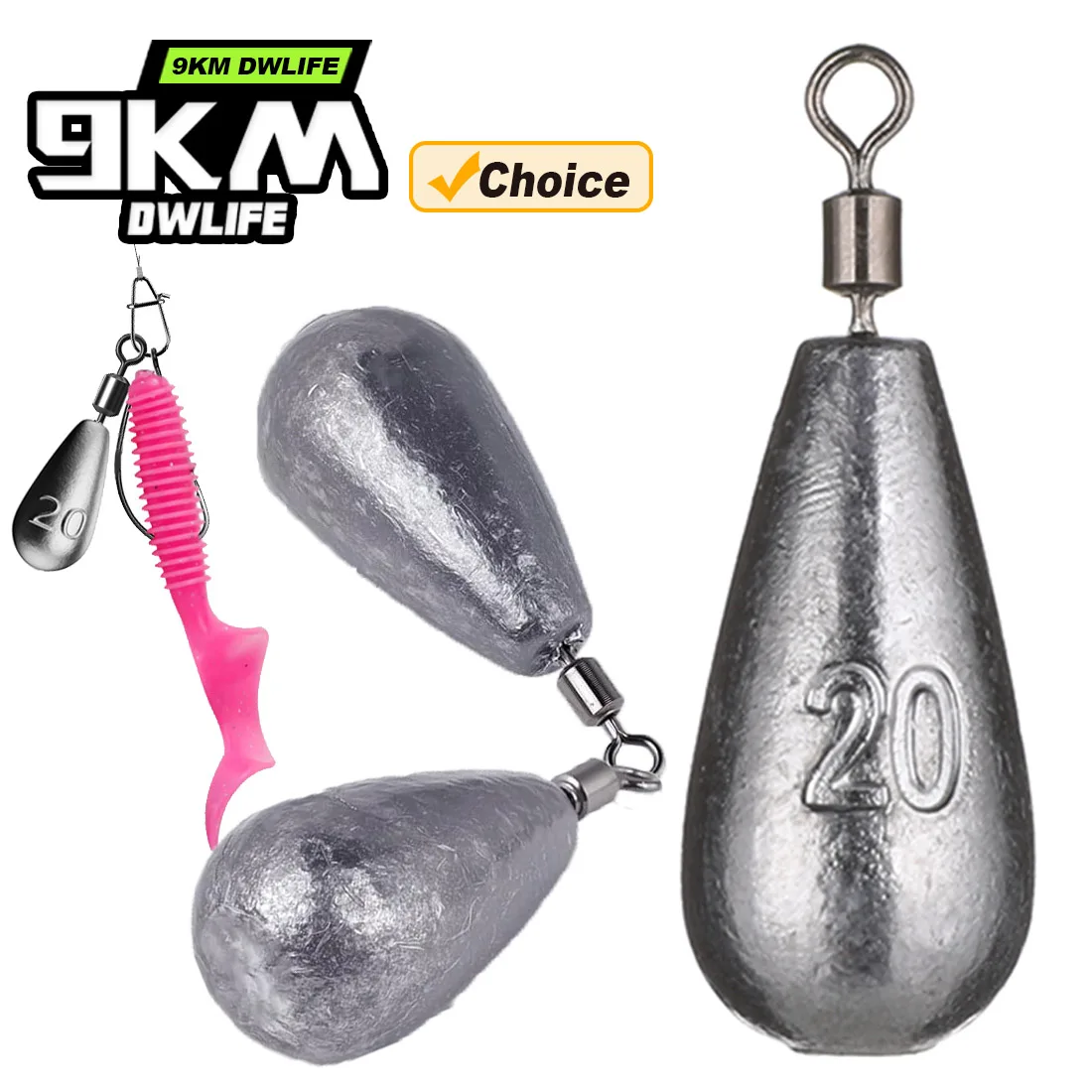 9KM Drop Shot Sinker Weight with Swivel 10pcs Fishing Lead Sinker Tear Drop Shaped Trolling Lead Weight for Saltwater Freshwater