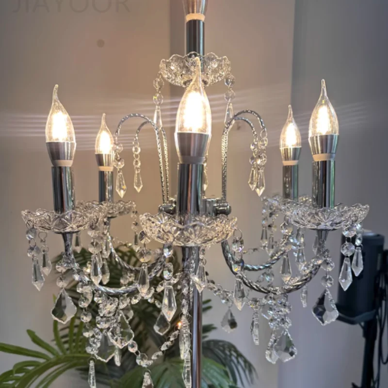 Luxury Crystal Floor Lamp Senior Candle Lamp Wrought Iron Living Room Bedroom Lamp Decorative Lamp Desk Lamp Bedside Lamp LED K9