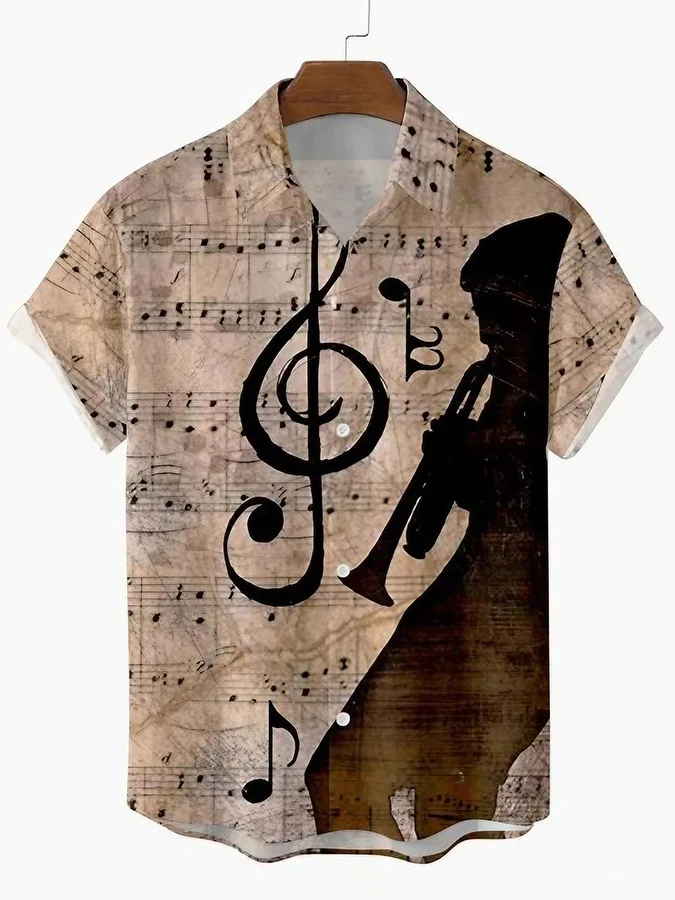 Musical Instrument 3d Printed Beach Shirts Men's Hawaiian Shirts Men's Vocation Blouses Lapel Shirt Cuba Camisas Men's Clothing