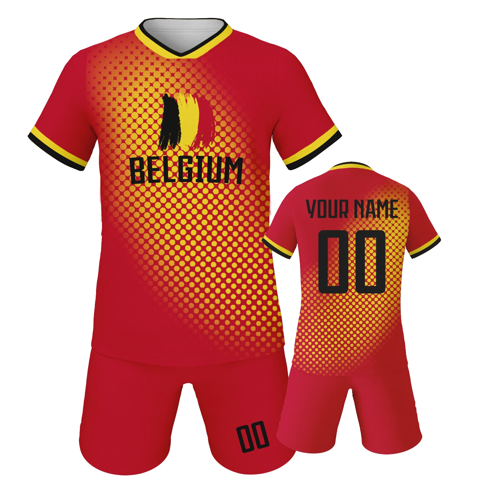 Belgium Custom Soccer Jersey for Kids Boys Girls Football Team Shirt and Shorts Set Personalized Name Number Training Outfits