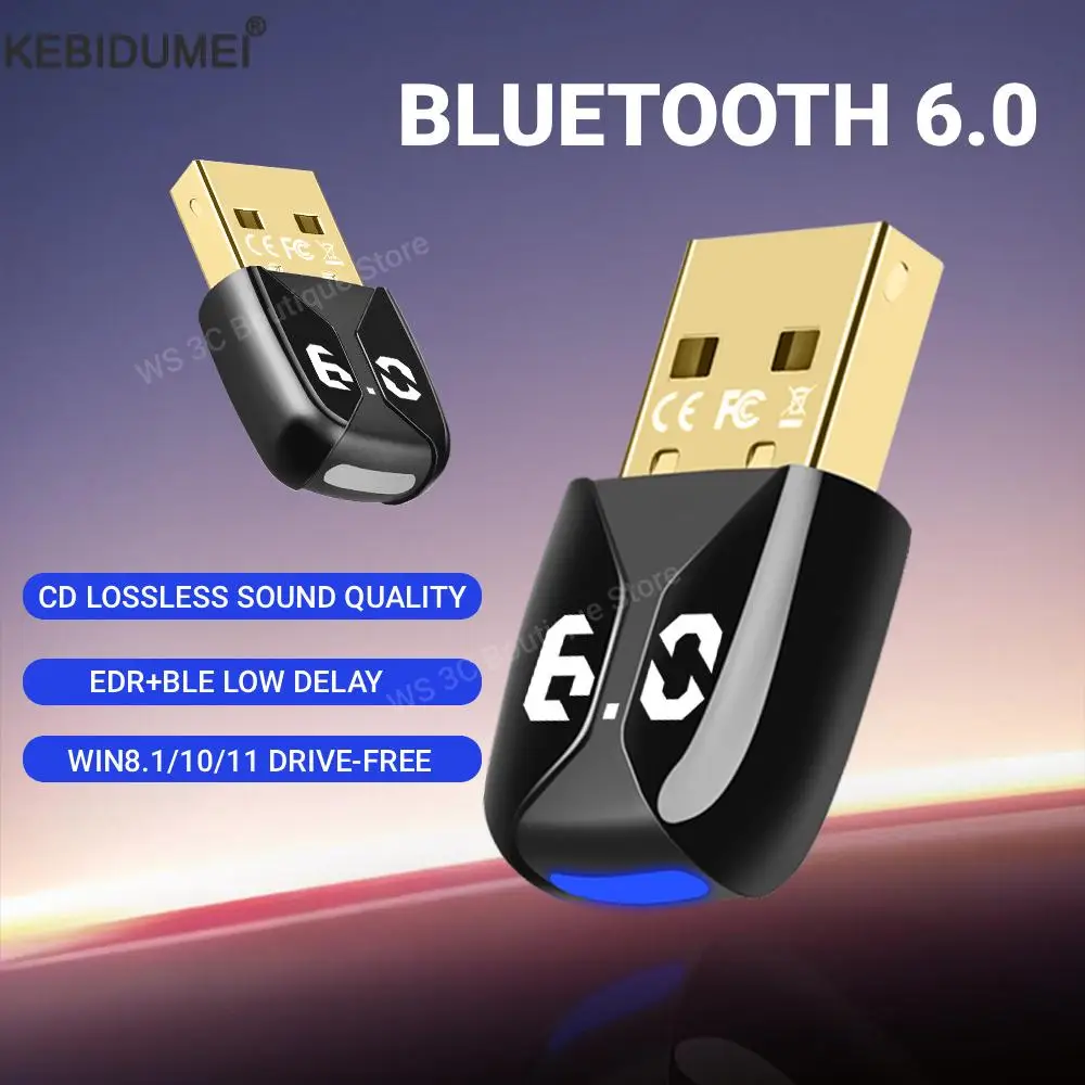 

Bluetooth 6.0 Adapter USB Bluetooth 5.4 Dongle for PC Wireless Mouse Keyboard Bluetooth Headset Driver Free for Win11/10/8.1