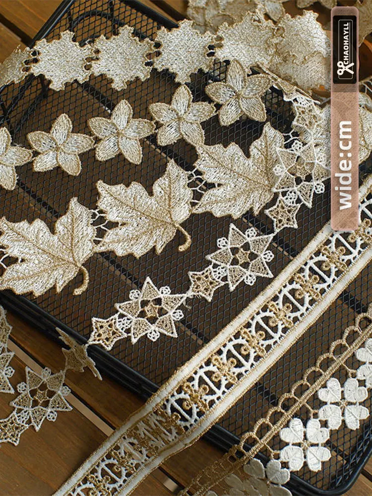 1Yard Golden Embroidered Mesh Lace Ribbon for Fringe Trim Party Wedding Dress Applique Collar Patches Sewing Accessories African