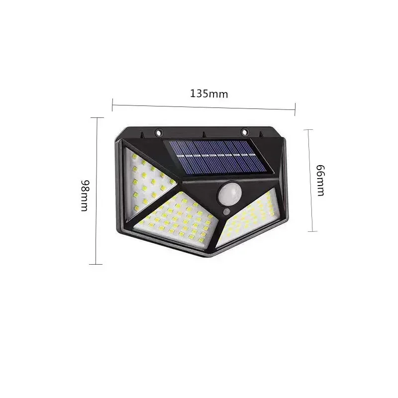 100 LED Solar Wall Lamp 4 Sides Luminous With Motion Sensor Human Induction Courtyard Waterproof Stairs Outdoor Wall Light