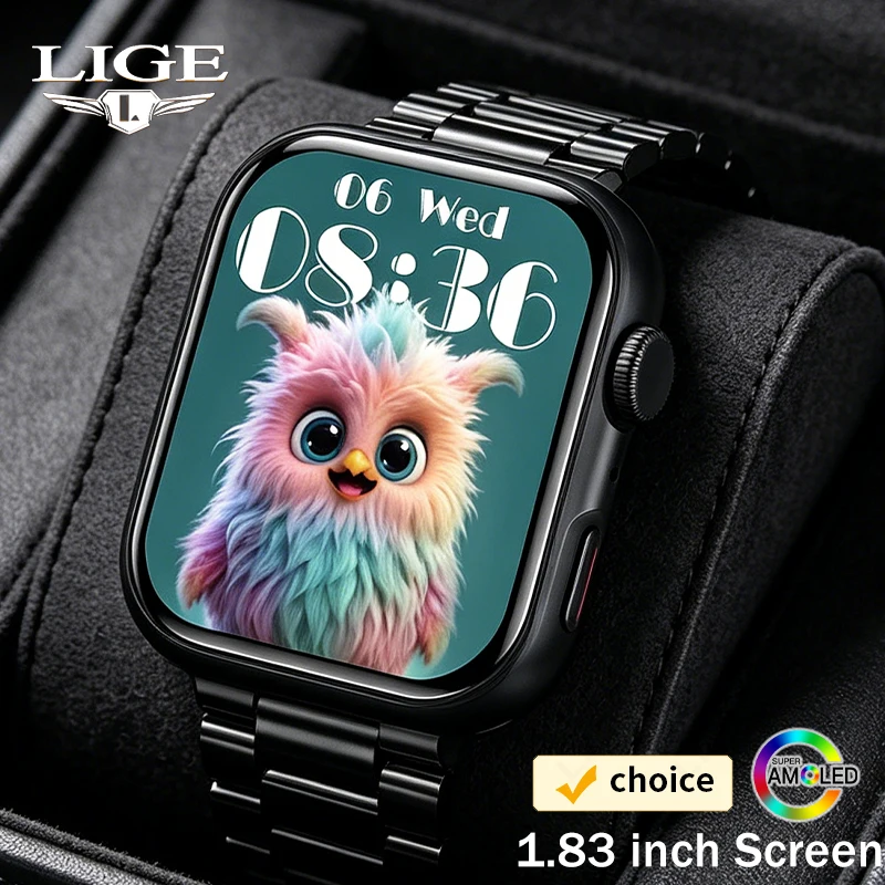 LIGE New 1.83 inch AMOLED Smart Watches Bluetooth Call Sport