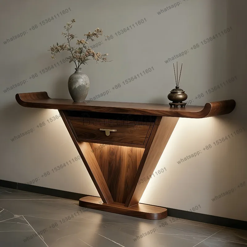 YJ Italian New Chinese Style Solid Black Walnut Console Table 2026 New Narrow Entryway Table Hallway End View Accent Furniture