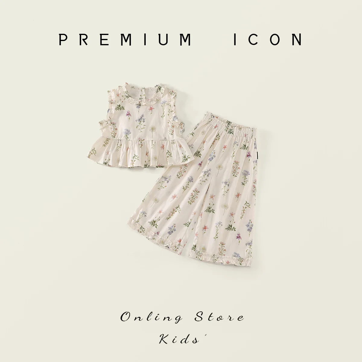 

YBFSKID Летний комплект одежды из двух предметов для девочек: муслиновый топ с цветочным принтом и тонкие широкие брюки для малышей