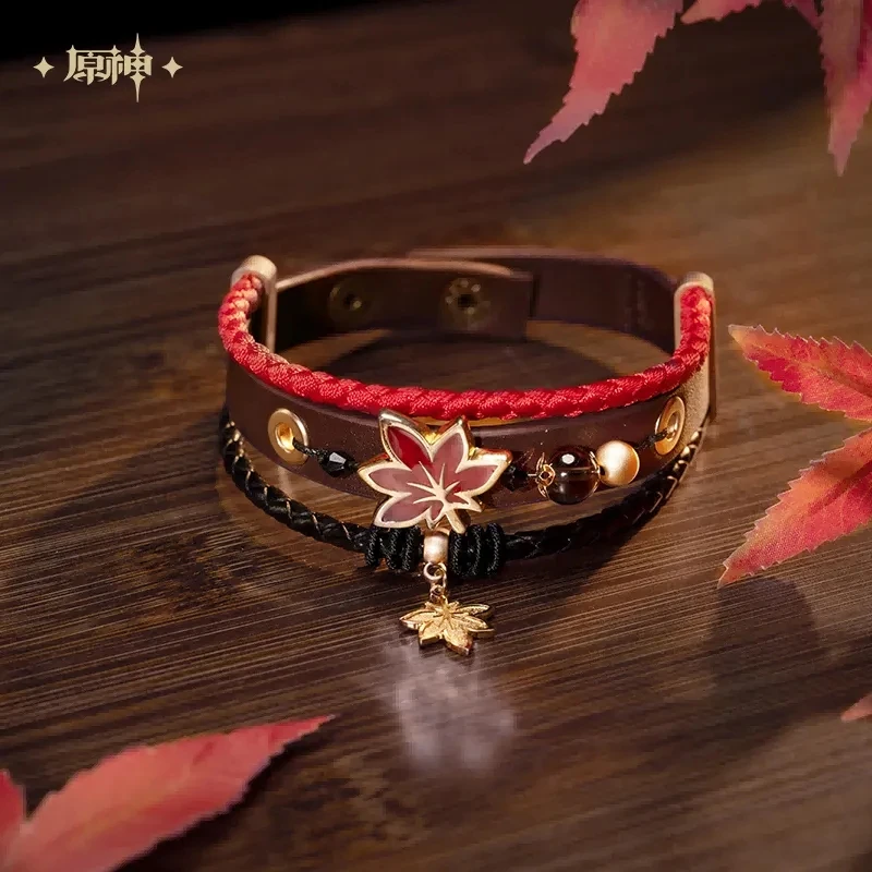 Genshin Impact Anime Metal Bracelet réglable pour couples, bijoux de cosplay, bracelet en PU Kazuha, accessoires de jeu authentiques, cadeau de Noël