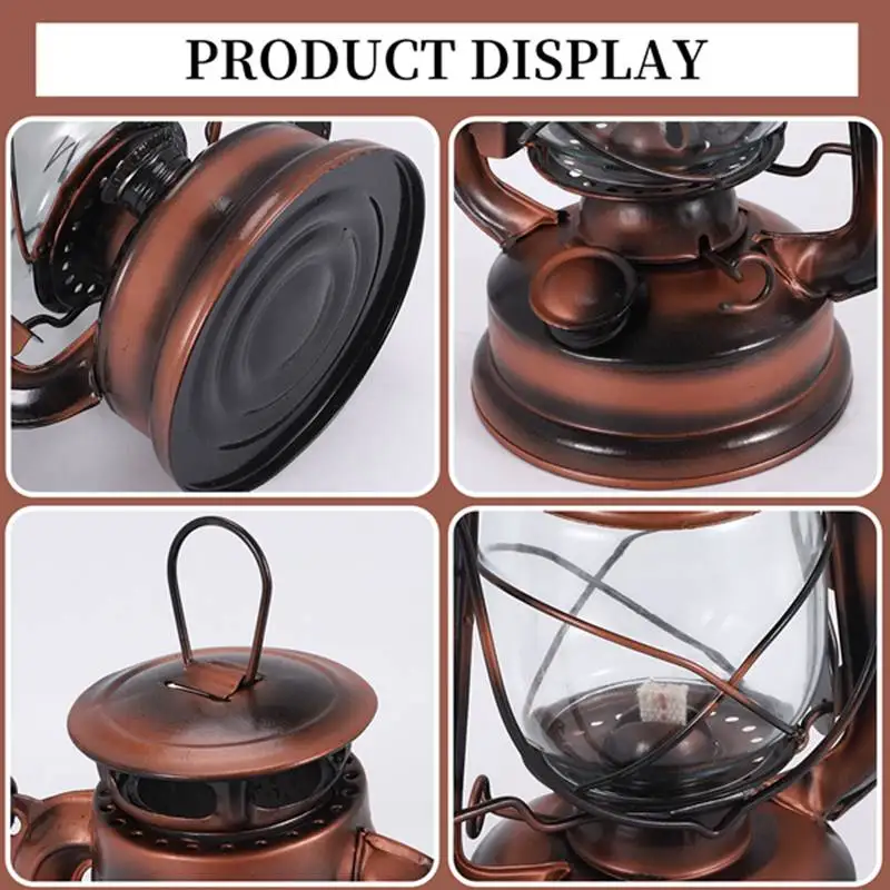 25Cm Iron Antique Bronze Oil Lanterns (Cover) Nostalgic Portable Outdoor Camping Lamp Leak Proof Seal Outdoor Camping Light