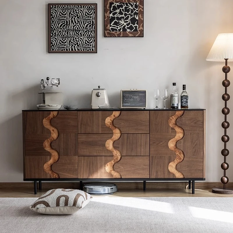 خزانة جانبية لتناول الطعام من الخشب الصلب بالكامل على طراز العصور الوسطى، وخزانة مدخل، وخزانة بأدراج متكاملة من خشب الجوز الأسود مقابل #4