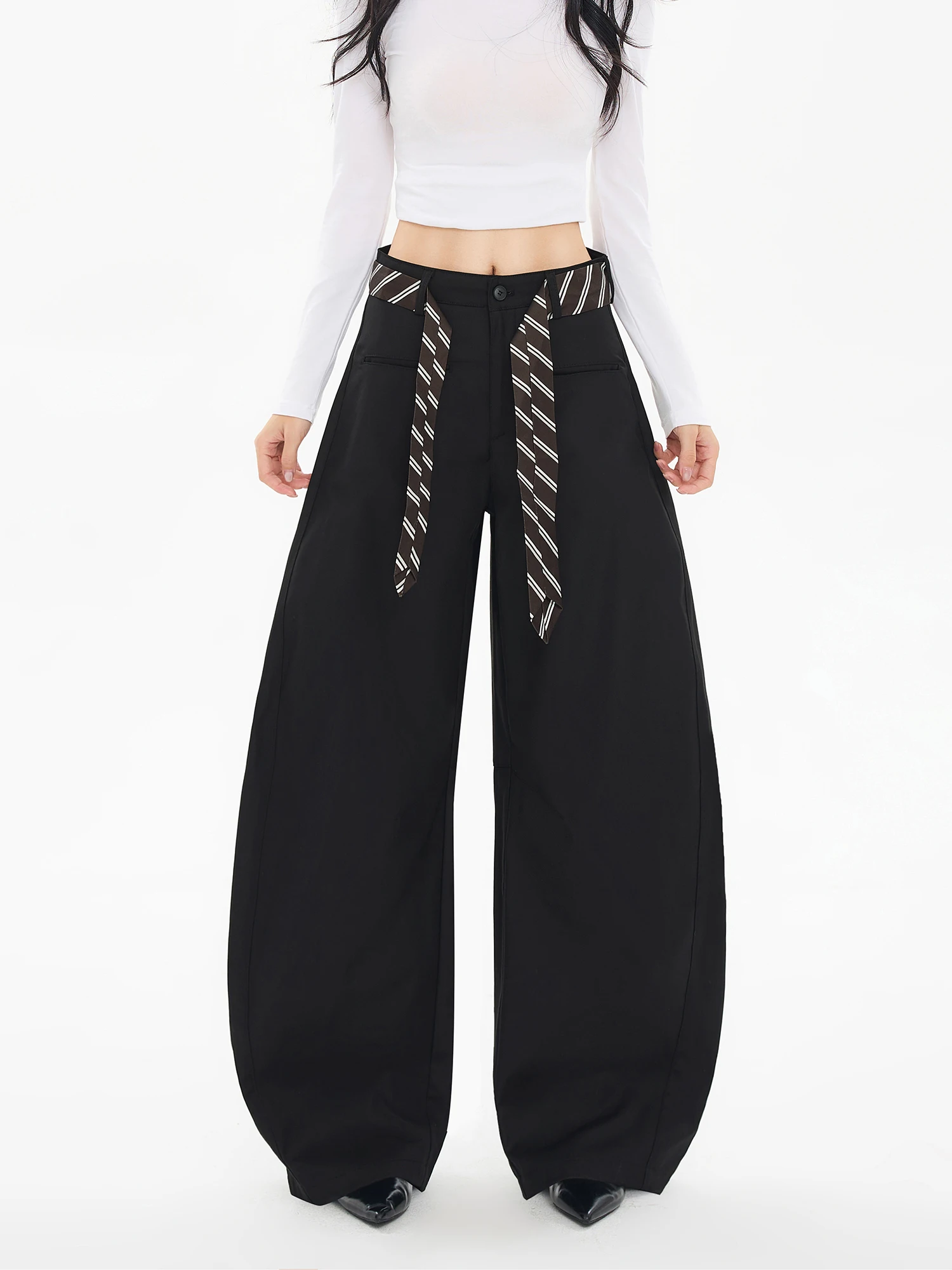 

American Sle Scythe Pants Women's Casual Loose Small Size Retro ular ey Scythe Trousers Commute Wide Leg Pants